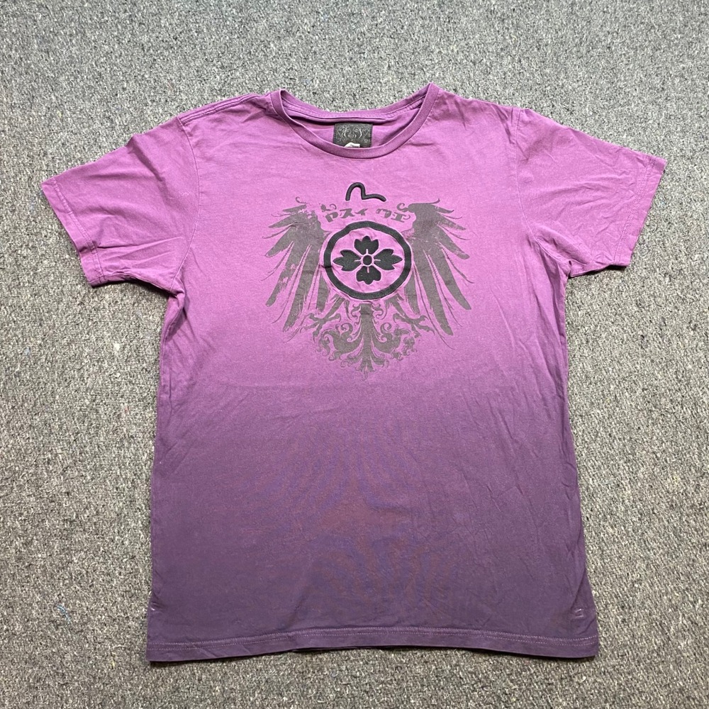 Evisu TShirt Sz M Mens Purple Ombre Streetwear Graphic Black Soul Crest Fade